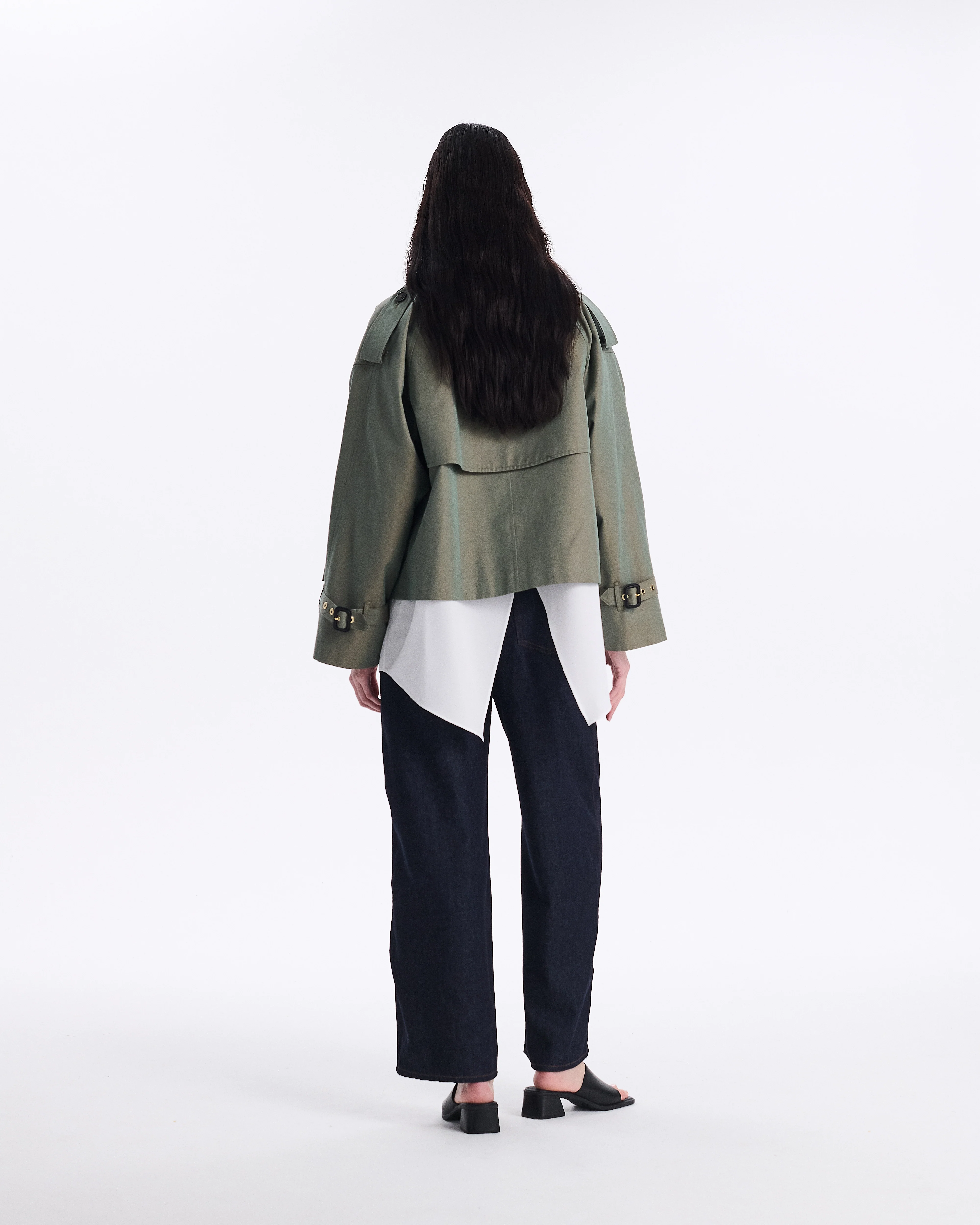 Eyemouth Gabardine Double Breasted Short Trench Coat - Image 5